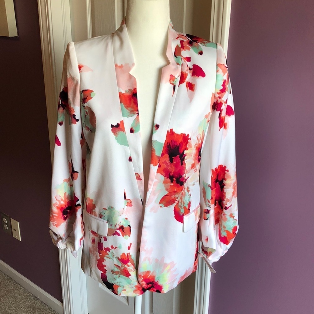 New Calvin Klein Flower floral white red green black blazer jacket 4P